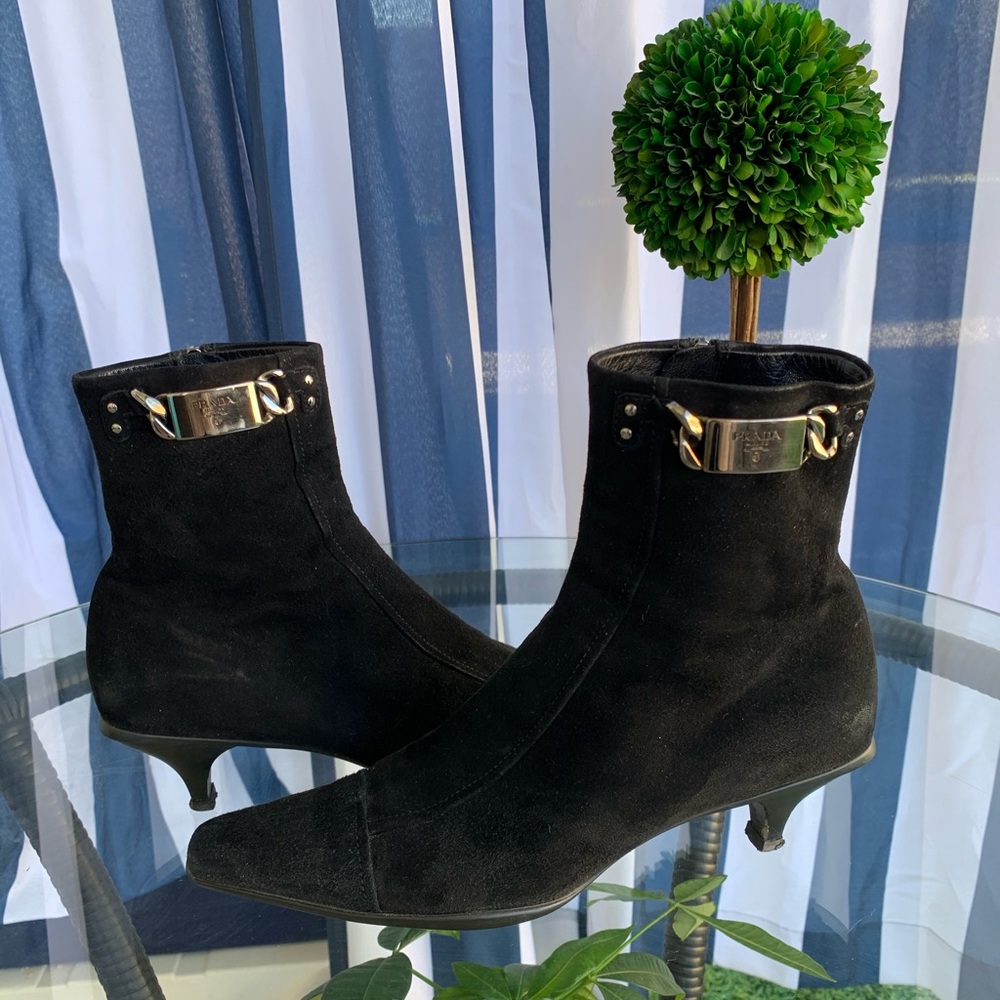 Prada Authentic black suede booties